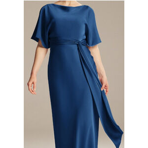 AW BRIDAL 10 L navy blue Romula mother of the bride party midi dress NEW B152